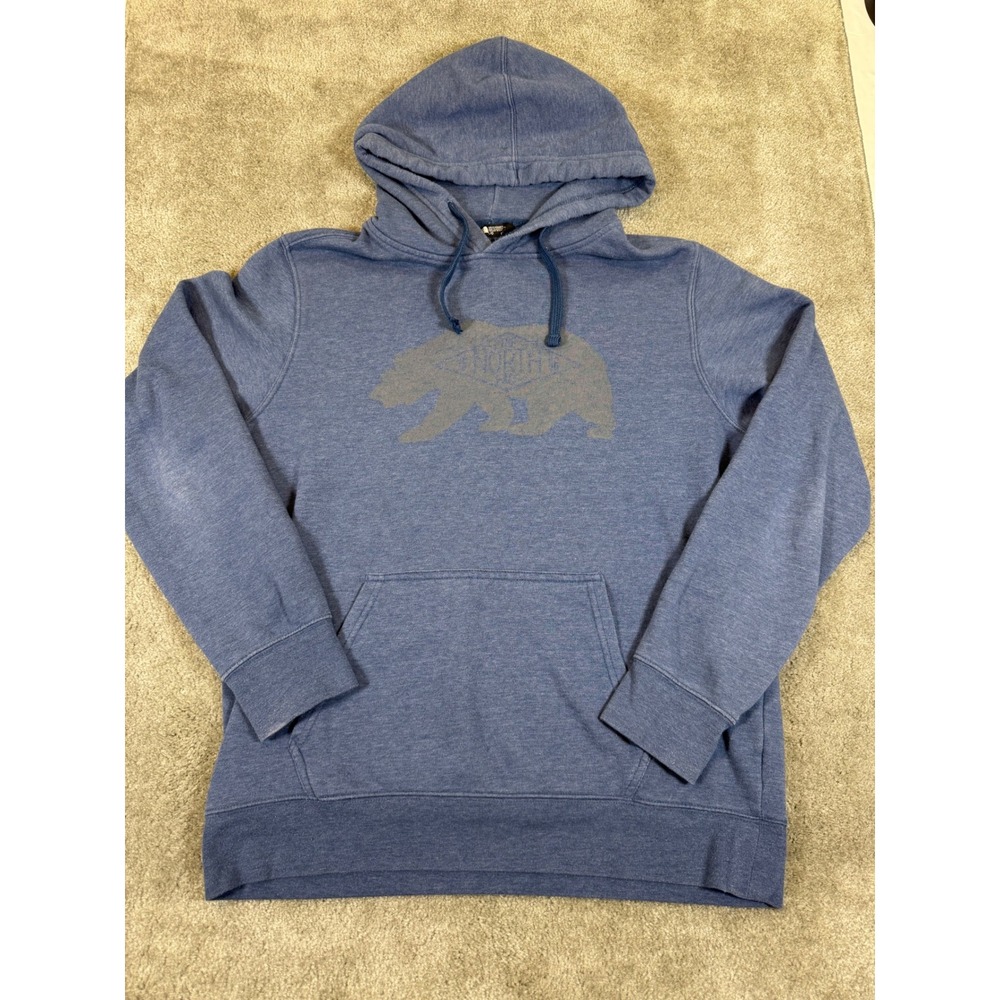 The North Face Mens Blue Heather Bear Graphic Hoodie Sweatshirt Large